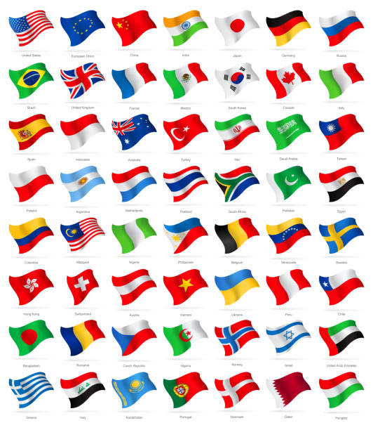 World Most Popular Waving Flags - Illustration Collection of Most Popular World Flags: australian flag flag australia british flag stock illustrations