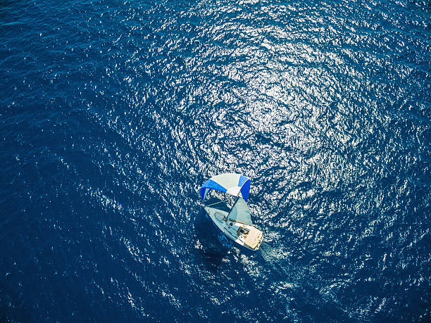 istock Sailing with sailboat, view from drone 490287712