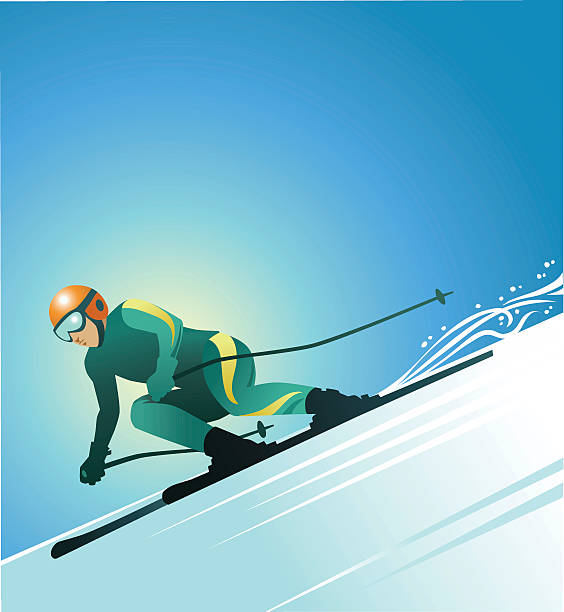 illustrations, cliparts, dessins animés et icônes de skieur 3 couleurs - ski jumping hill