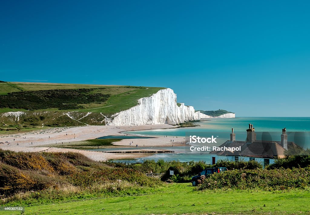 Seven Sisters cliffs at Sussex Seven Sisters chalk cliffs at Sussex with the clear blue sky Seven Sisters - Cliffs Stock Photo