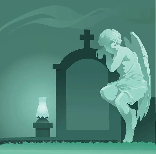 Vector illustration of Weeping Angel Statue - Graveyard