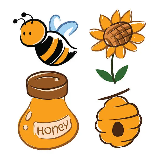 Vector illustration of Bumble Bee And Honey Related Symbol