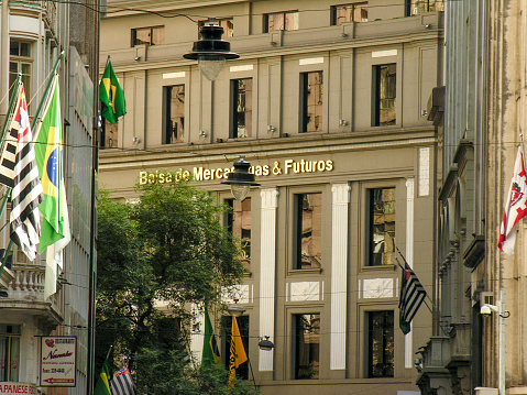 São Paulo, Brazil, March 01, 2007. View of facade of BM&F building in downtown São Paulo.