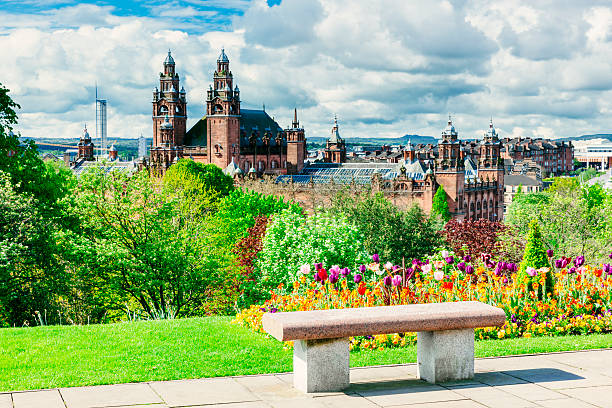 Glasgow, Scotland View over the City of Glasgow, Scotland, from the University grounds looking towards Kelvingrove. AdobeRGB colorspace. glasgow scotland stock pictures, royalty-free photos & images