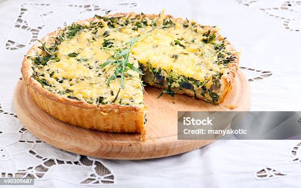 Rocket And Mushroom Tart Stock Photo - Download Image Now - Arugula, Baked, Baked Pastry Item