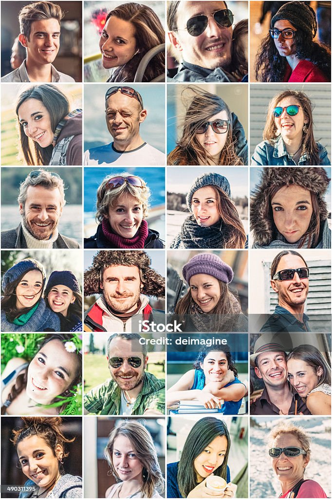 Portrait of smiling people multi ethnic group smiling. Smile is life. Multiracial Group Stock Photo