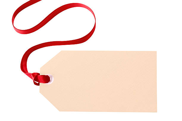 istock Plain gift tag with red ribbon isolated on white background 490311872
