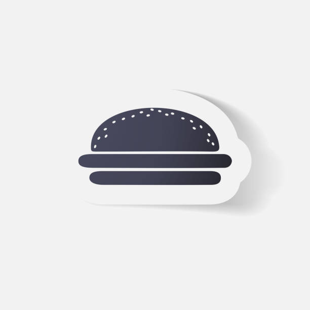 Paper clipped sticker: burger Paper clipped sticker: burger. Isolated illustration icon beef pad stock illustrations