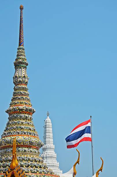 istock grand palace chedi and thai flag 490312699