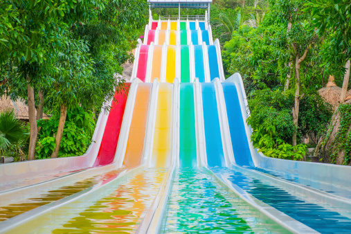 Colorful waterslides in water park, Vietnam, Southeast Asia