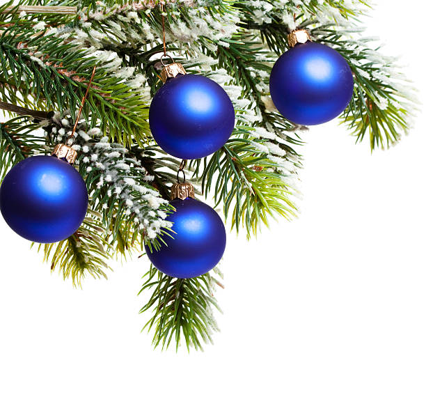 istock Dark blue New Year's balls on a snow-covered branch 490337164