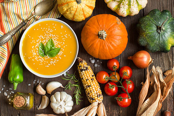 istock Fresh pumpkin soup and vegetables 490338108