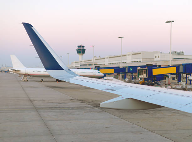 istock Wing of an airplane, view from window. 490340928