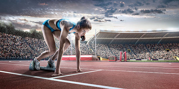 istock Female athlete prepares to run 490343118