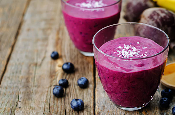 istock beet banana coconut blueberry Chia seed smoothies 490344906