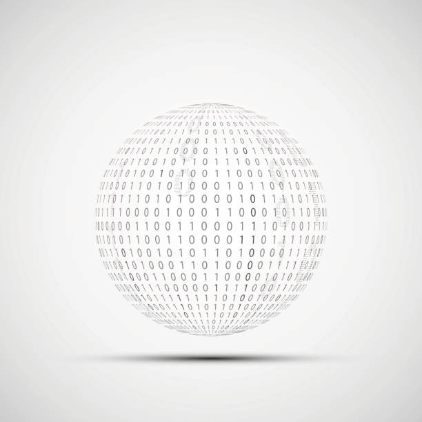 ball von binärcode. - computer network television broadcasting earth globe stock-grafiken, -clipart, -cartoons und -symbole