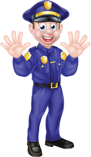 comic winkender polizisten - humor badge blue crime stock-grafiken, -clipart, -cartoons und -symbole