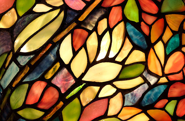 glowing motivo d'arte in vetro - stained glass glass art church foto e immagini stock