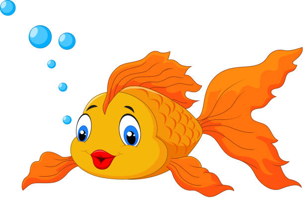 Cartoon cute golden fish isolated on white background Vector illustration of Cartoon cute golden fish isolated on white background cartoon of fish with lips stock illustrations