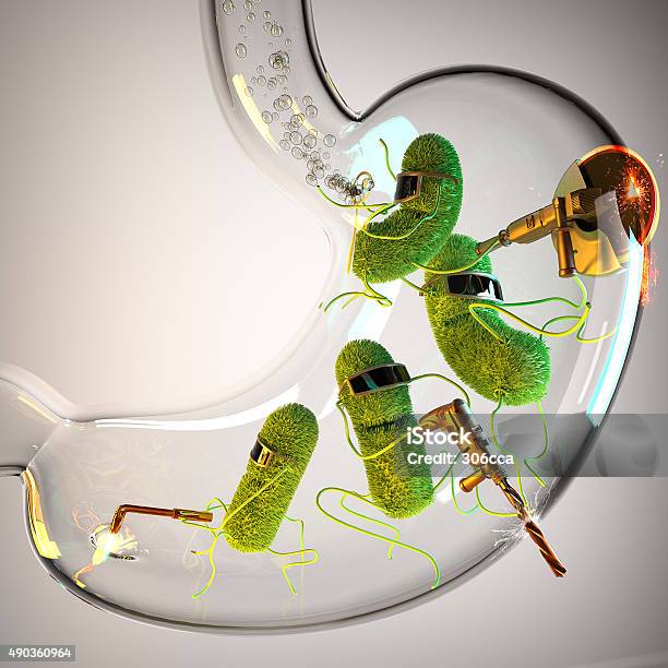Glass Stomach With Raging Bacteria Stock Photo - Download Image Now - Helicobacter Pylori, Stomach, Bacterium