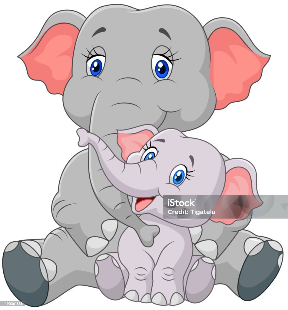 Cartoon mother and baby elephant sitting isolated on white background Vector illustration of Cartoon mother and baby elephant sitting isolated on white background Elephant Calf stock vector