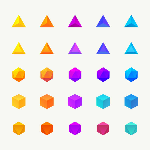 illustrazioni stock, clip art, cartoni animati e icone di tendenza di polygon gli oggetti 3d set. icone vettoriali - triangolo forma bidimensionale illustrazioni