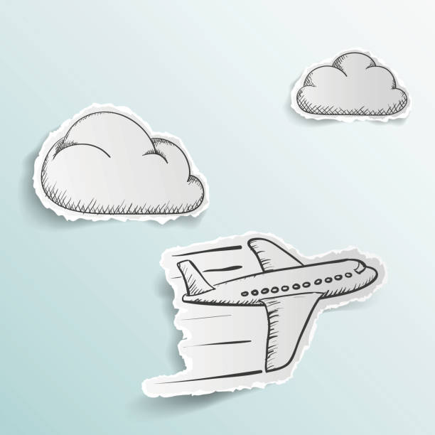 ilustraciones, imágenes clip art, dibujos animados e iconos de stock de scrapbooking - flying vacations doodle symbol