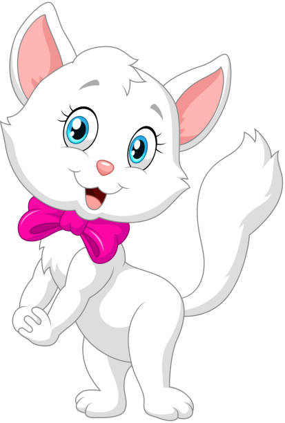Happy Cartoon White Cat Isolated On White Background Stock Illustration -  Download Image Now - iStock