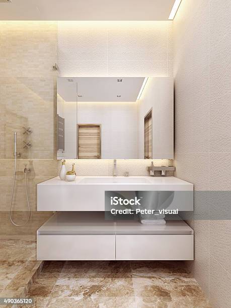 Contemporary Sink Console In White Color With A Shelf Stock Photo - Download Image Now