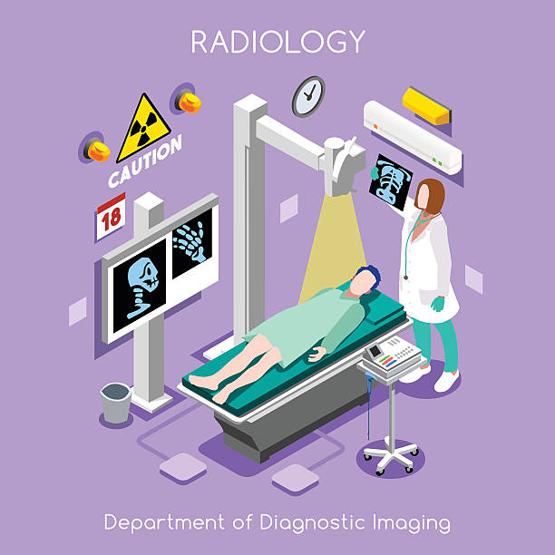 больница 02 человек изометрические - doctor vector radiologist characters stock illustrations