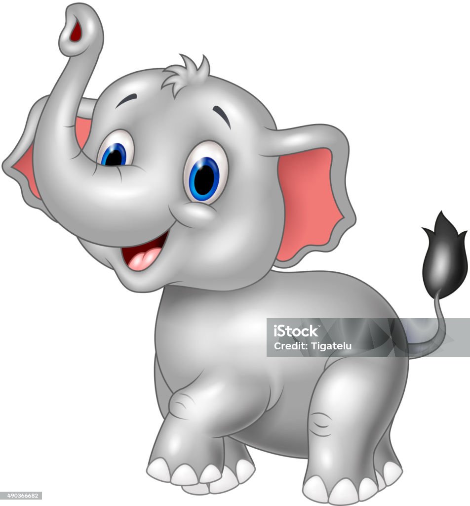 Cartoon Baby Elephant Look To The Side With Trunk Up Stock ...