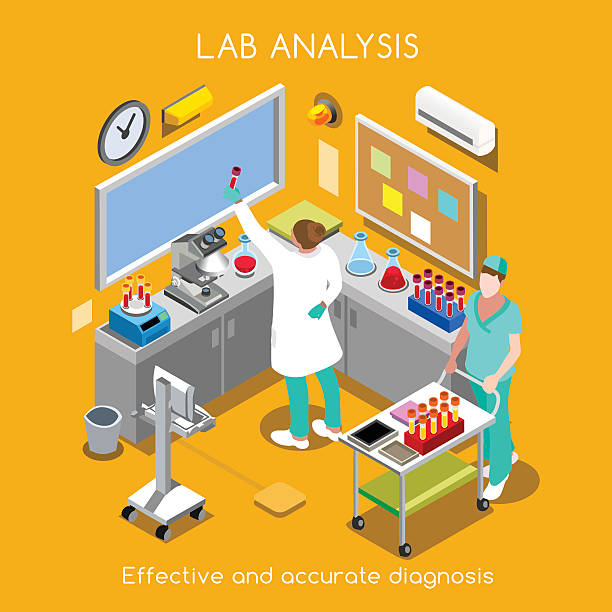 szpital 07 osób isometric - healthcare and medicine laboratory senior adult analyzing stock illustrations