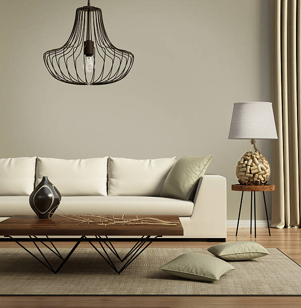 istock Beige contemporary modern sofa with green cushions 490367946