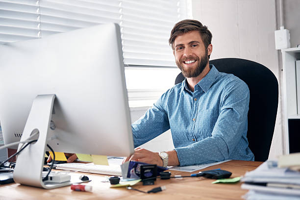istock Fulfilled in his career as a designer 490370484