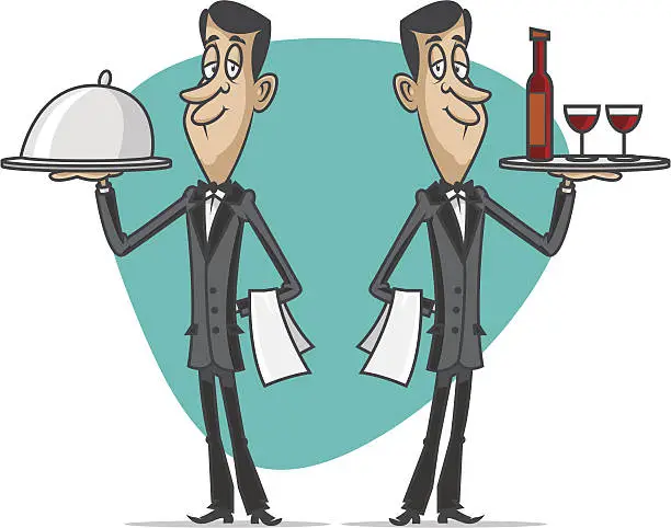 Vector illustration of Concept waiters holds trays