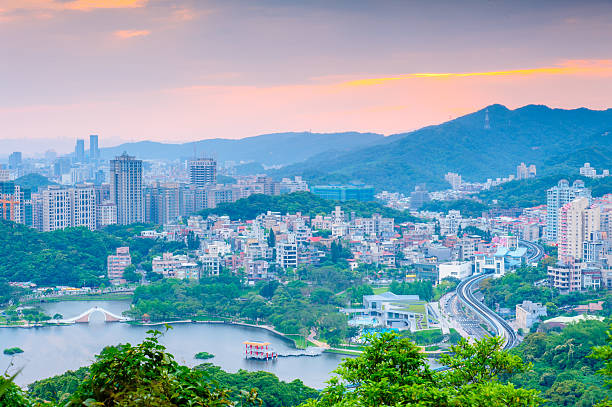 istock Taipei city with sunset 490376941