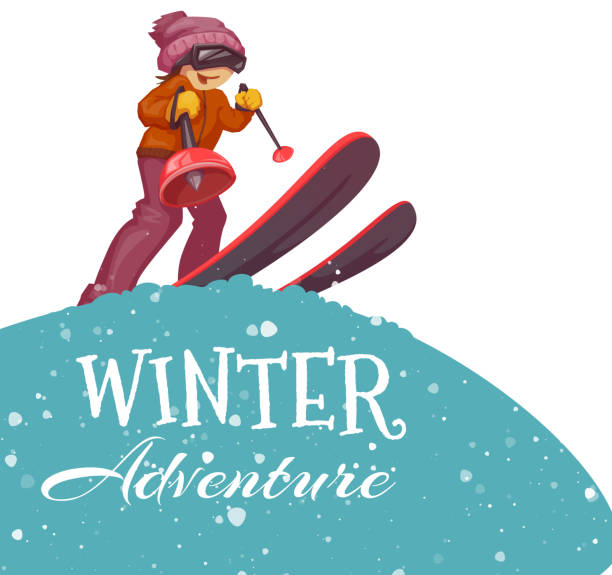 istock Winter Adventure poster with skier girl. Vector illustration 490388396