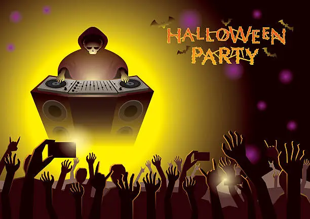 Vector illustration of Halloween DJ Party Concert