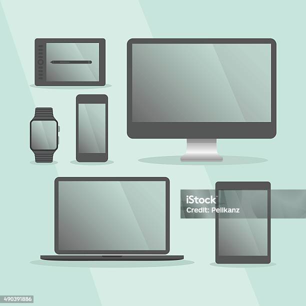 Computer Device Frame Image Modern Digital And Computer Devices Set With Black Frames Stock ...