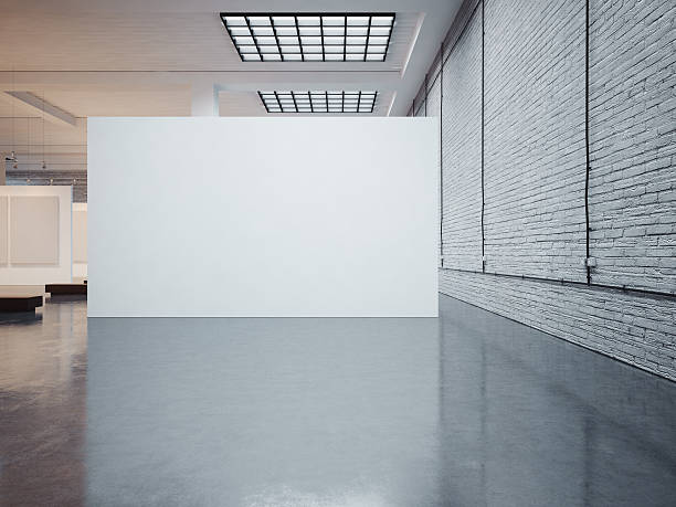 istock Mockup of big white canvas and bricks. 3d render 490392234