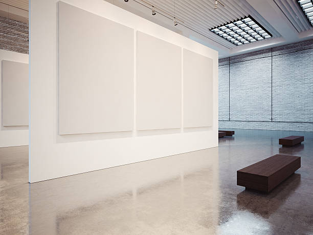 istock Mock up of gallery interior with white canvas and bricks 490392434