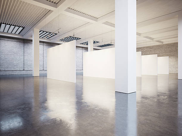 istock Mock up of gallery interior with canvas and white bricks 490393060