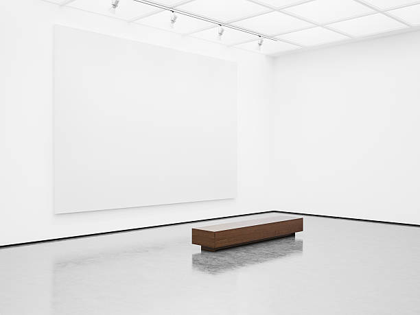 istock Mock up of empty gallery interior with white canvas. 3d 490393396