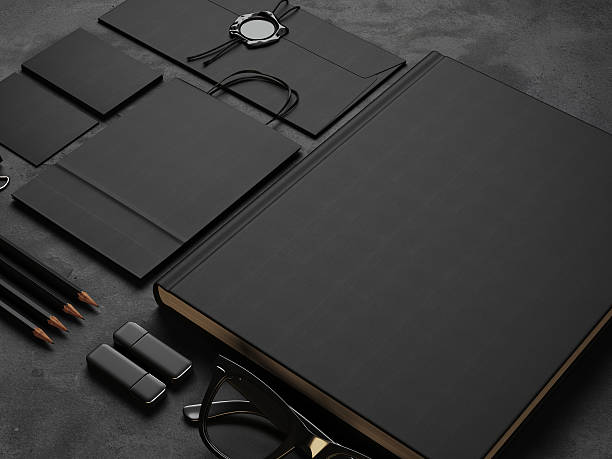 istock Set of mock up elements on black background. 3d render 490393958