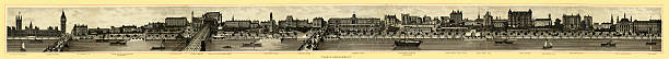 illustrations, cliparts, dessins animés et icônes de victorian london-panorama sur les quais de la tamise - temple bar londres