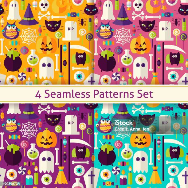 Pattern Types Scary Four Vector Flat Seamless Scary Halloween Patterns Set Stock ...