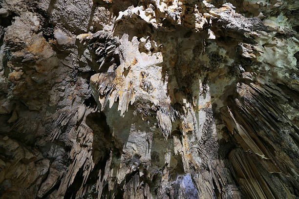 Interior of Natural Cave in Andalusia, Spain Interior of Natural Cave in Andalusia, Spain -- Inside the Cuevas de Nerja are a variety of geologic cave formations which create interesting patterns nerja caves stock pictures, royalty-free photos & images