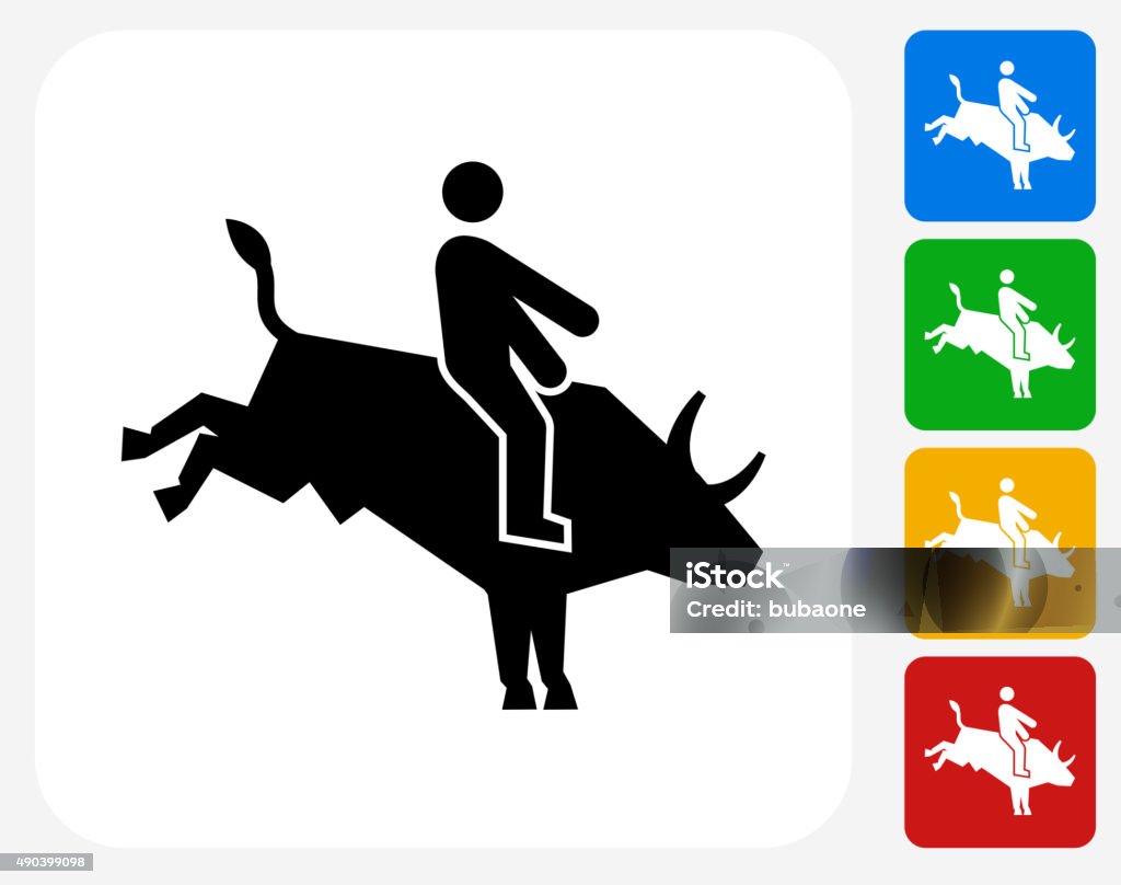 Bull Riding Icon Flat Graphic Design Bull Riding Icon. This 100% royalty free vector illustration features the main icon pictured in black inside a white square. The alternative color options in blue, green, yellow and red are on the right of the icon and are arranged in a vertical column. Icon Symbol stock vector