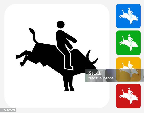 Bull Riding Icon Flat Graphic Design Stock Illustration - Download Image Now - Icon Symbol, Bucking, Bucking Bronco