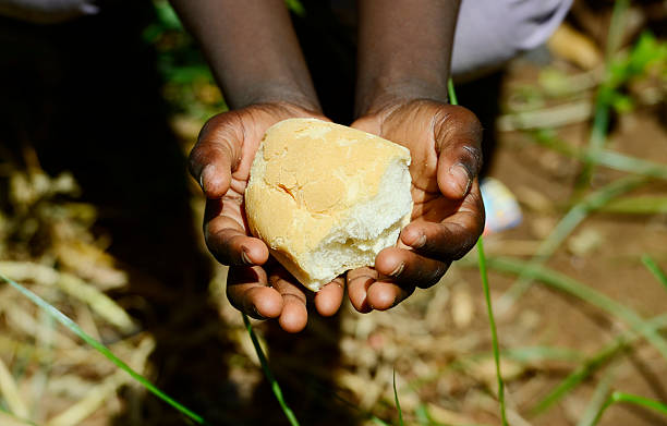 stunting bambini africani simbolo-baby ragazza con pane malnutrizione - one baby girl only foto e immagini stock